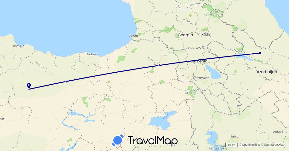 TravelMap itinerary: driving in Azerbaijan, Turkey (Asia)